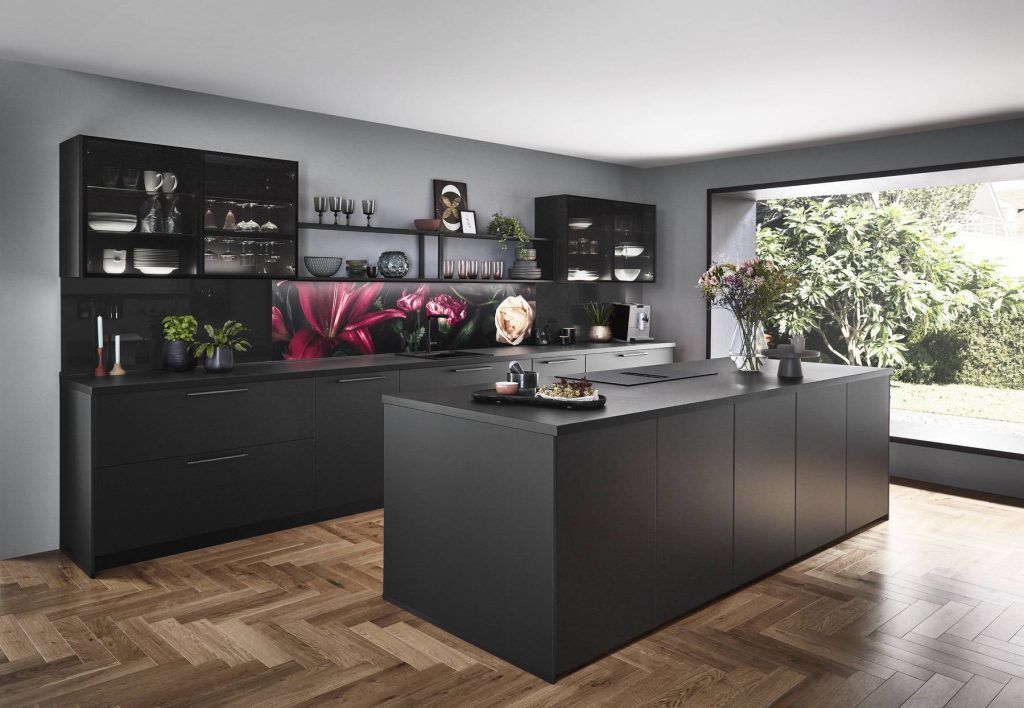 Nobilia Dark Island Kitchen With Feature 1 | Lead Wolf, Gotham